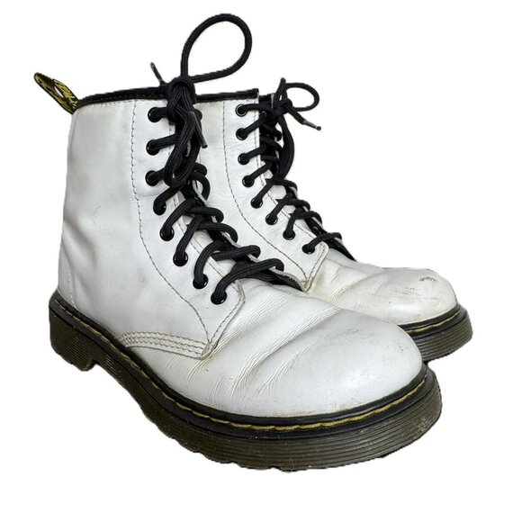 Dr Martens Kid's 1460 J White Patent Leather  Combat Boots, Size 3 (US) - Picture 1 of 8